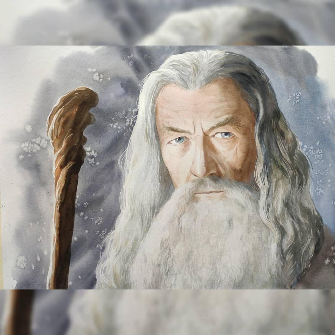 Retrato en acuarela de Gandalf (3 horas)