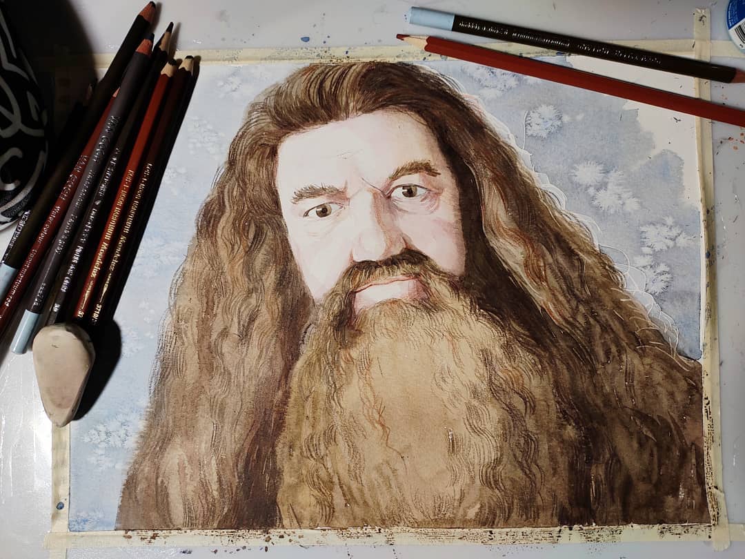Retrato de Hagrid en acuarela para niños (1 hora y media)