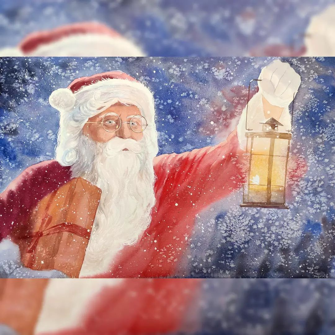 Retrato de Santa con farol en acuarela (2021) (4 horas)