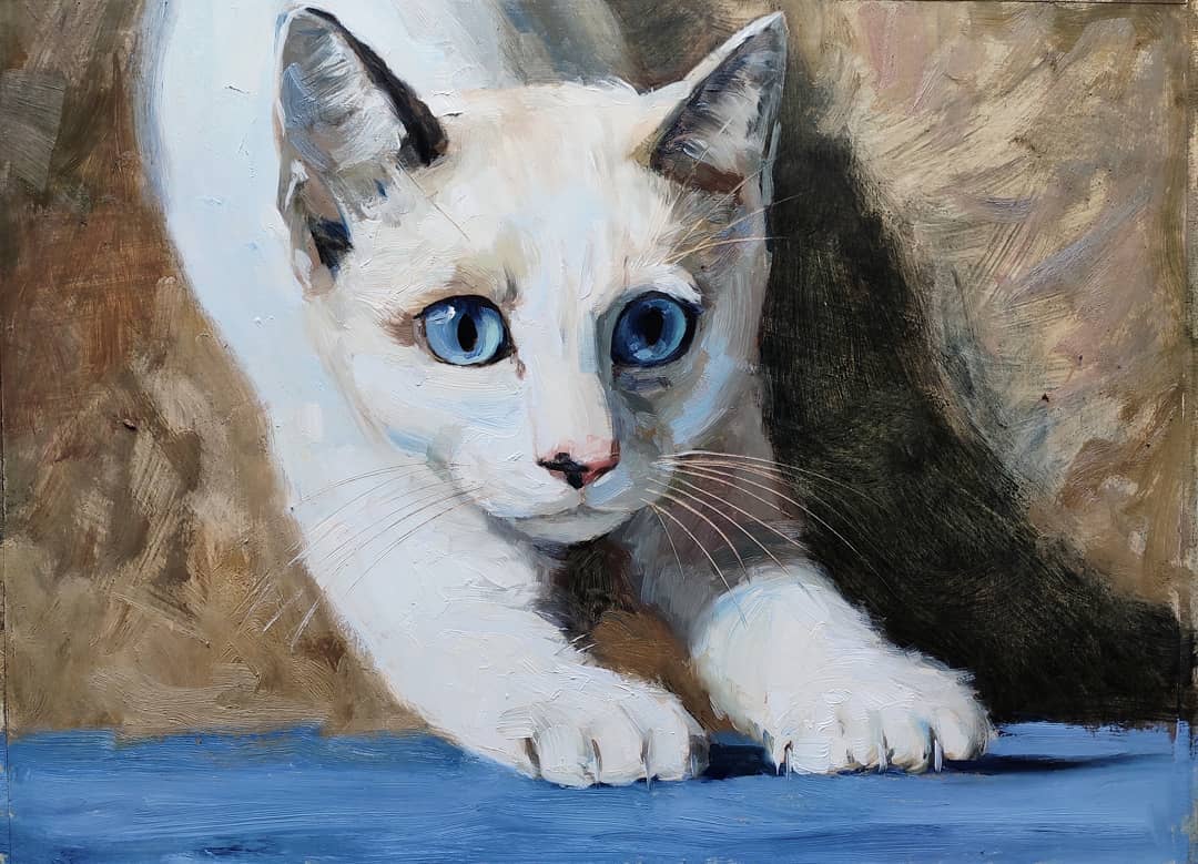 Retrato del gatito Michi al óleo (4 horas)