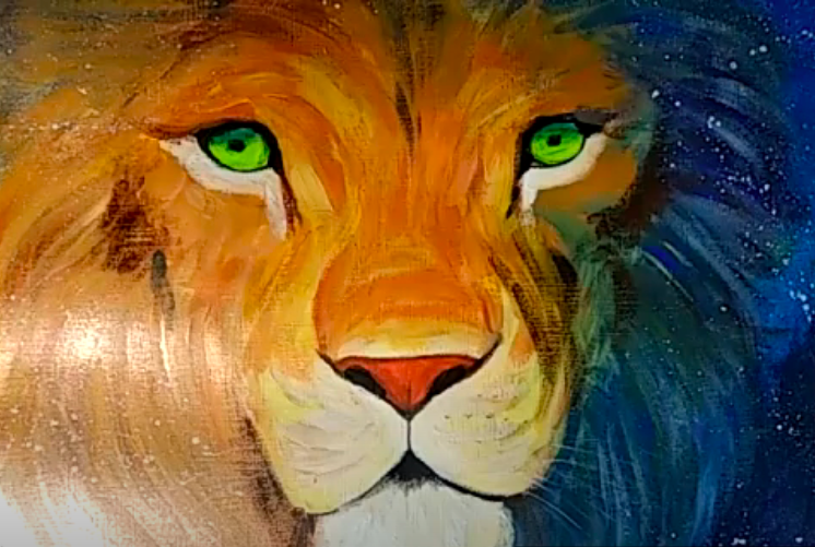 Un leon abstracto para niños en acrilicos