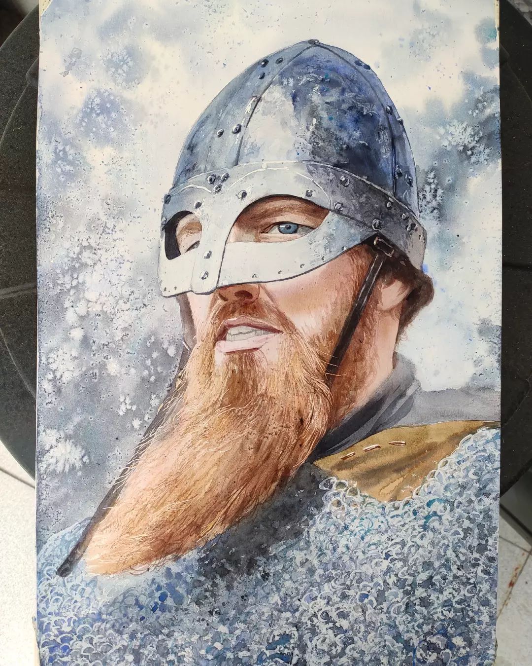 Retrato de vikingo en acuarela (con texturas) (4 horas)