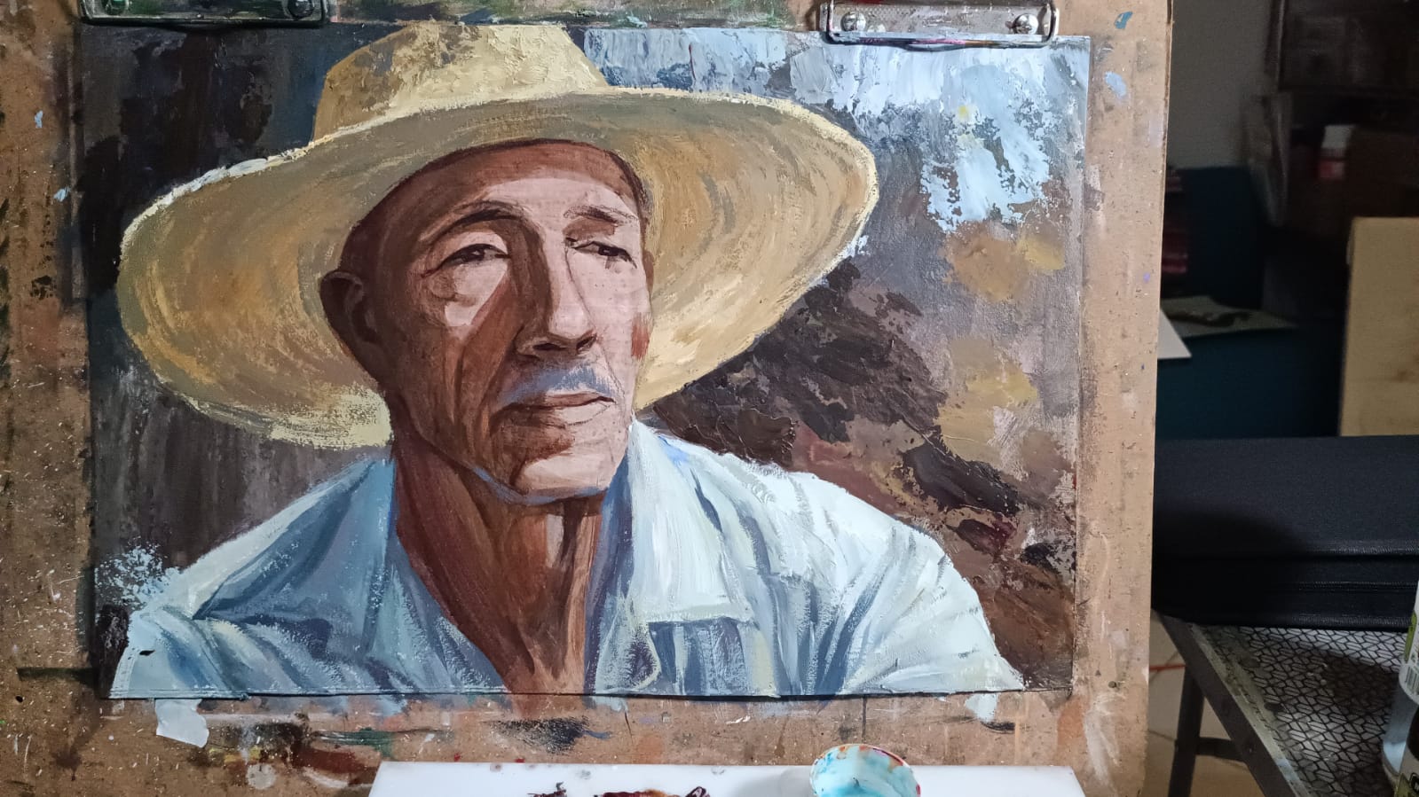 Retrato con sombrero estilo oleo al acrilico (6 horas)