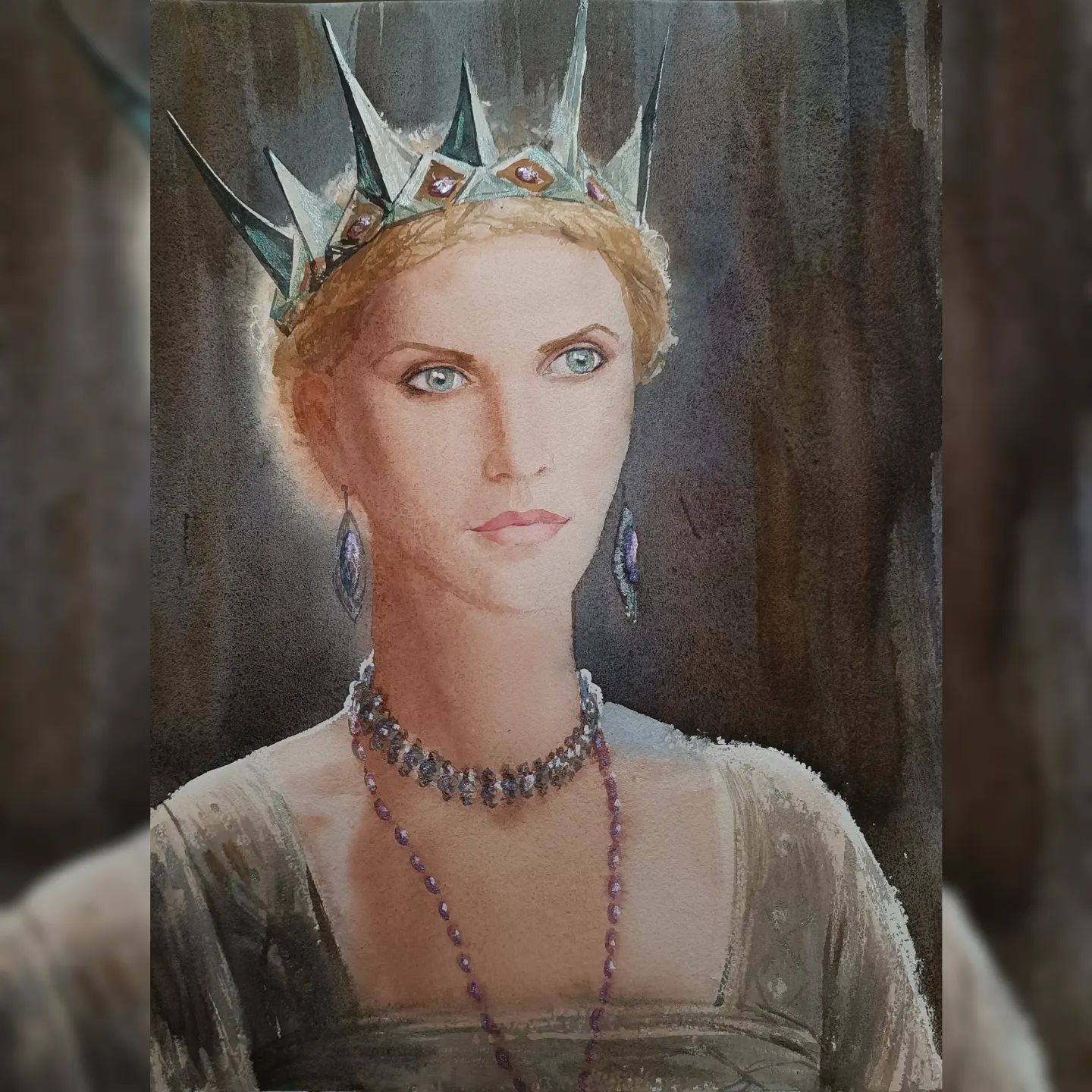 Retrato dela reina suave con colores metálicos (4 horas)