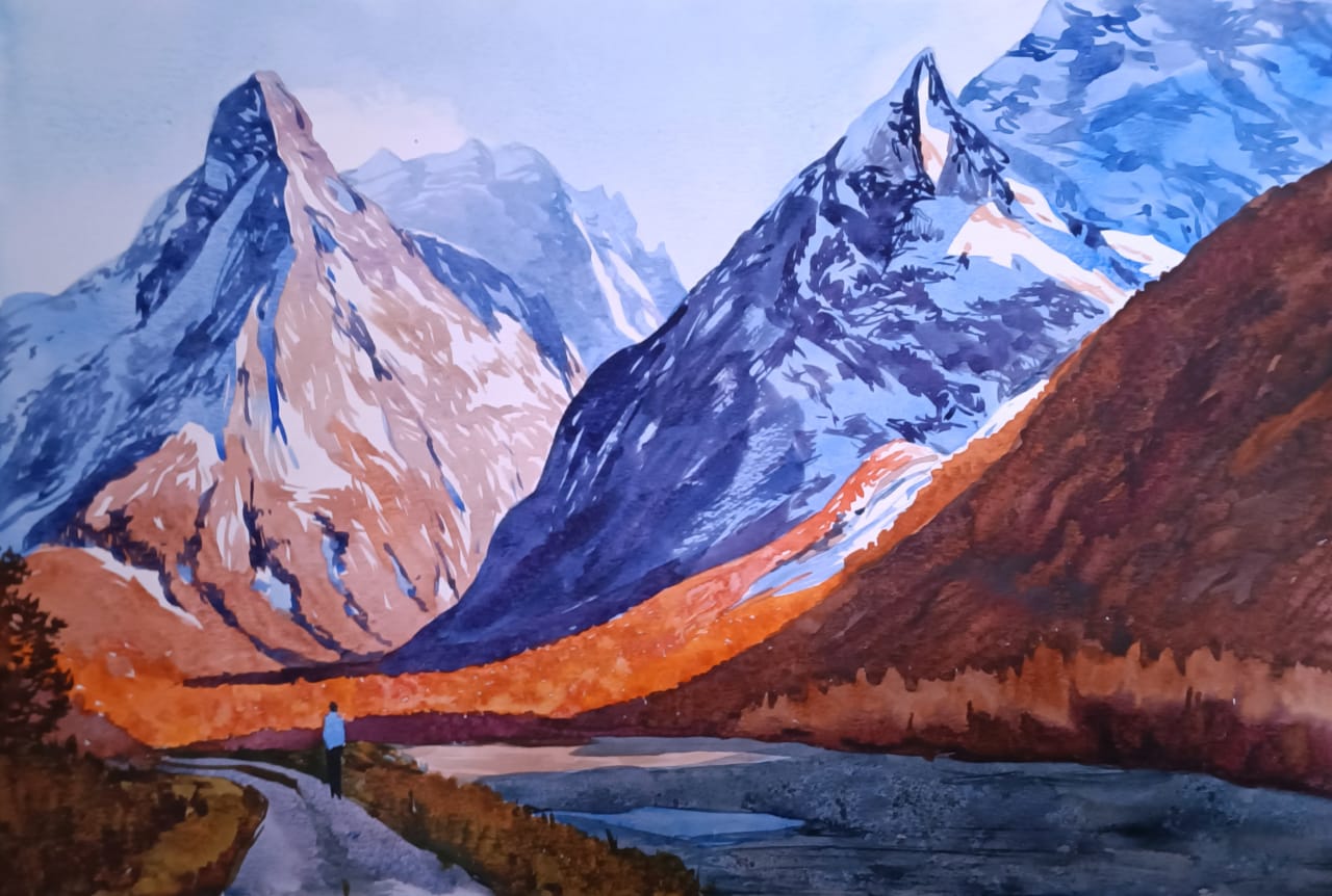 Como pintar montañas con acuarela (4 horas y diferentes texturas)