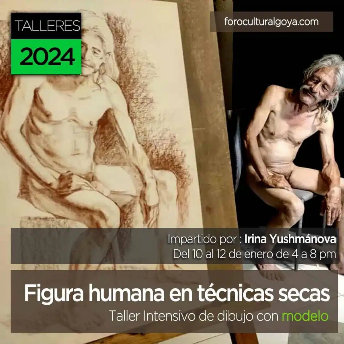 Taller intensivo de dibujo con modelo Figura humana en técnicas secas
