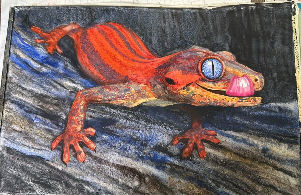 Lagartija con texturas a la acuarela (3 horas)