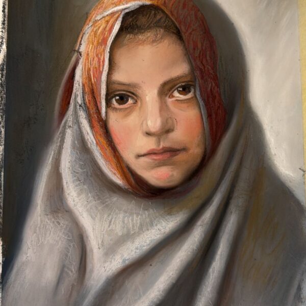 Retrato de niña al pastel estilo Carriera