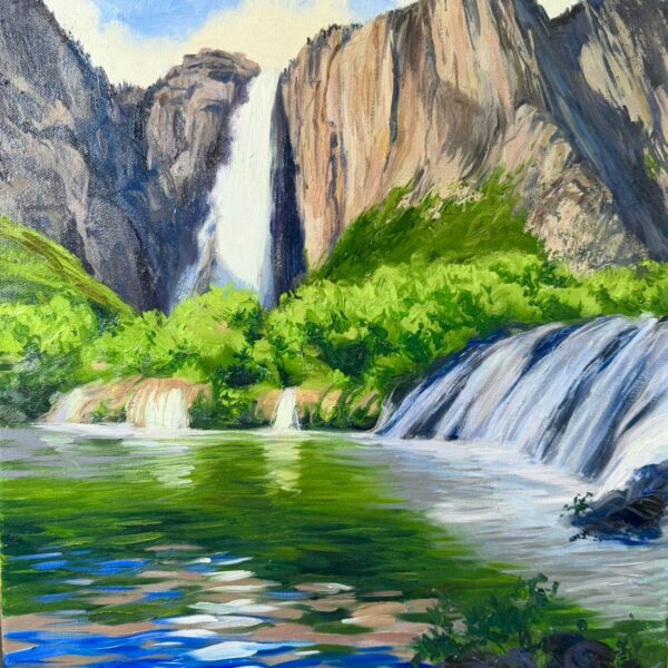 Paisaje de cascada al óleo (7 horas)